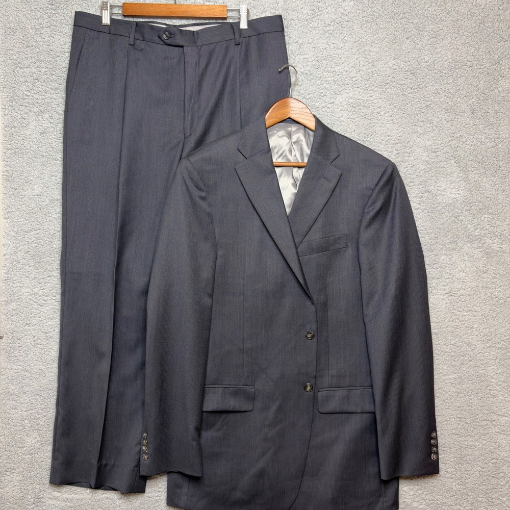 Hart Schaffner Marx Worsted Wool 2Pc Suit 43L Men Gray Blazer Pants Business USA